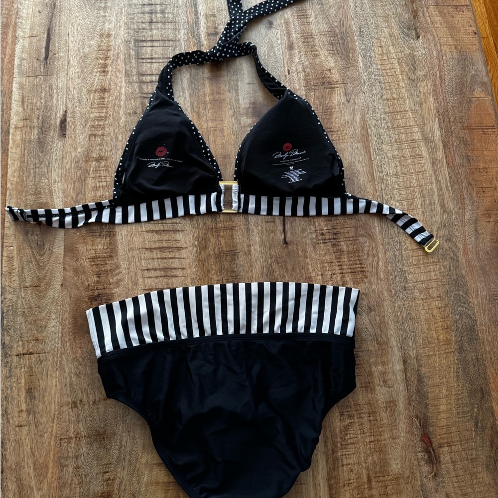 Marilyn Monroe Black and White halter Striped Bikini high waisted retro vintage - Picture 8 of 9